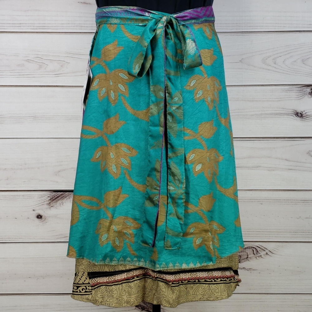Darn Good Yarn Sari Silk Wrap Skirt Tea XL/Plus